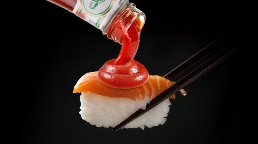 Iranianized sushi - tomato ketchup on sushi