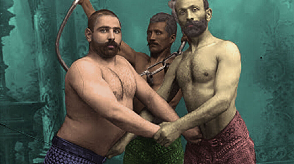 Ask An Iranian -  Studio Portrait of Three Persian Wrestlers by Antoin Sevruguin, c.1890 - digitally remastered by Ask An Iranian