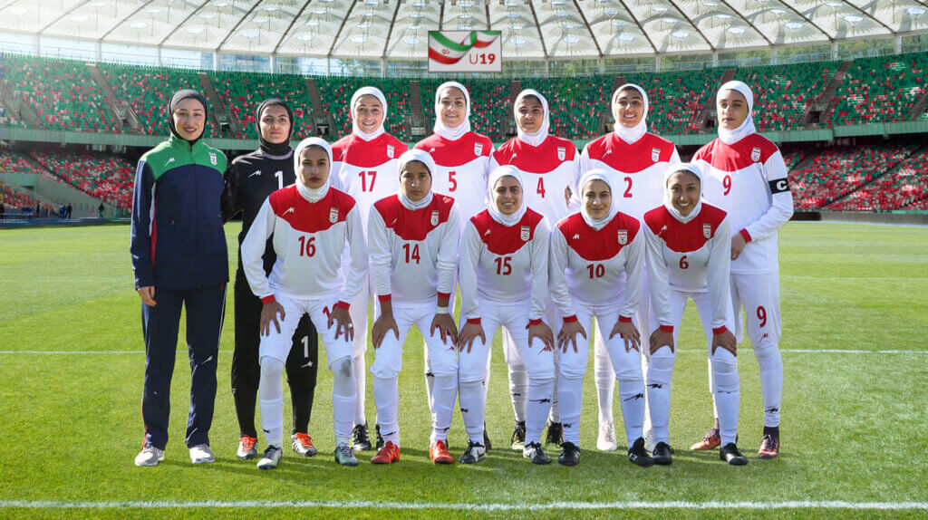 Iranian women's under 19 national football team - with coach Katayoun Khosrowyar