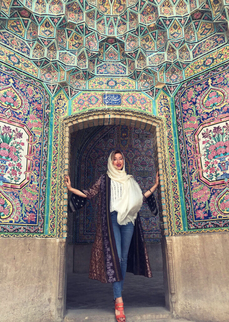 Katayoun Khosrowyar at what looks like Golestan Palace, Tehran.